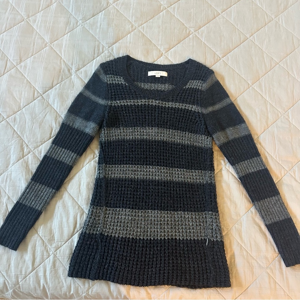 LOFT Charcoal and Light Gray Striped Sweater- Sz Small